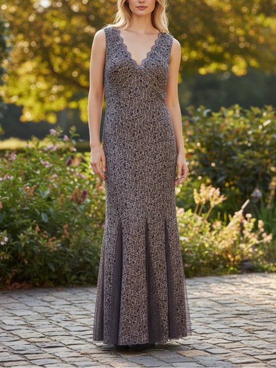 Candalite Dresses & Skirts - Candalite - Women’s Formal Lace V-Neck Godet Skirt Dress (M)